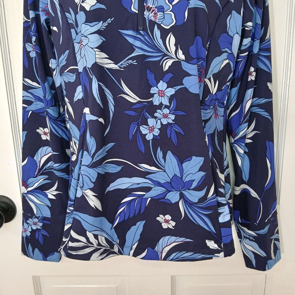 Tommy Bahama Everyday Active 1/4 Zip Pullover Women’s M Blue Floral Thumbholes - Picture 5 of 16